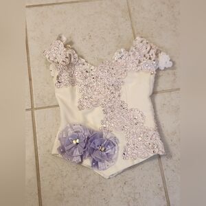 Girls Youth Size 6 White Purple Floral Jewel Top Formal Short Sleeved #H297
